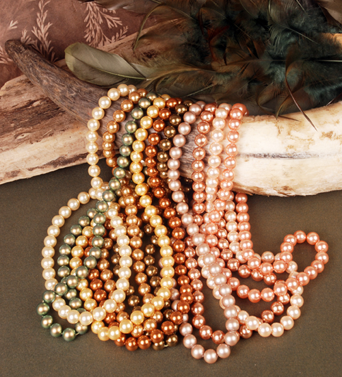 Swarovski pearl strands in warm tones